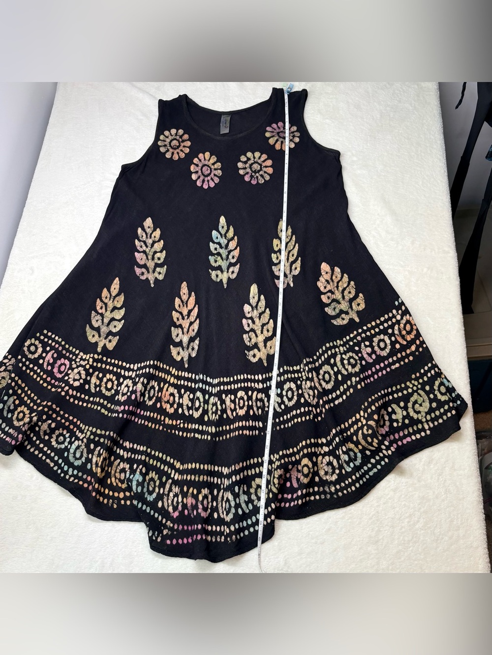 India Boutique Black Batik Printed Flowy Dress Boho Floral Sundress One Size - Picture 5 of 10